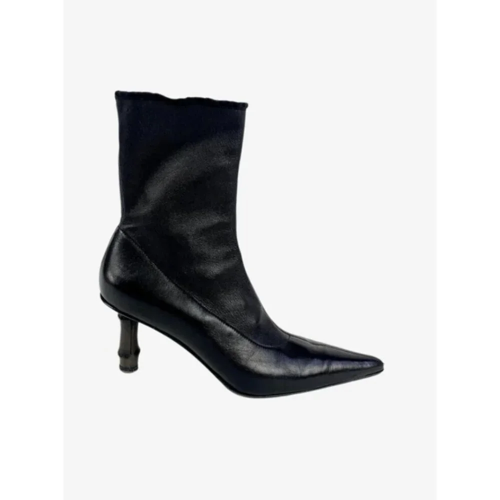 Gucci by Tom Ford S/S 2002 Bamboo Ankle Boots stretch leather bamboo heel bootie